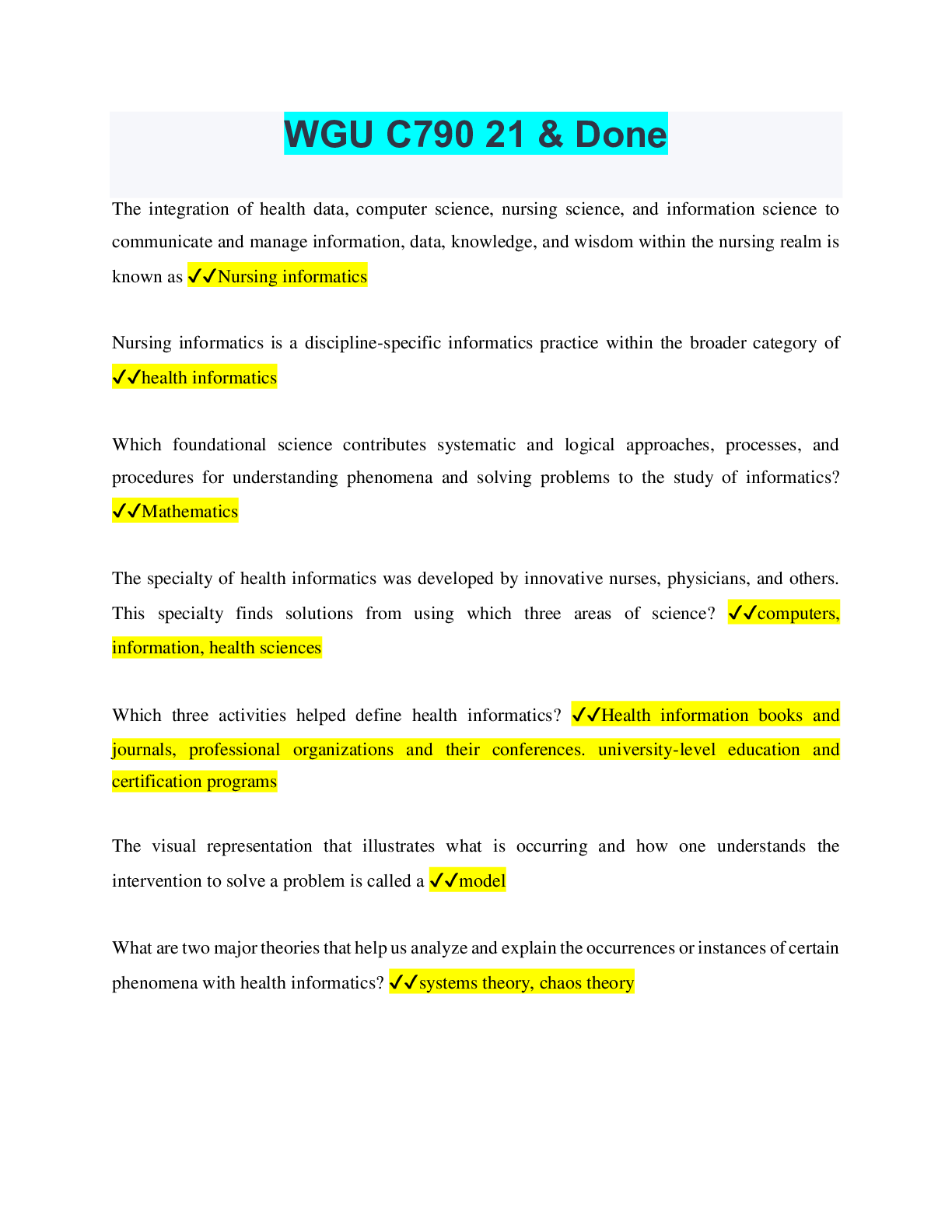 Preview image for WGU C790 21 & Done. Rated A+. 2022/2023